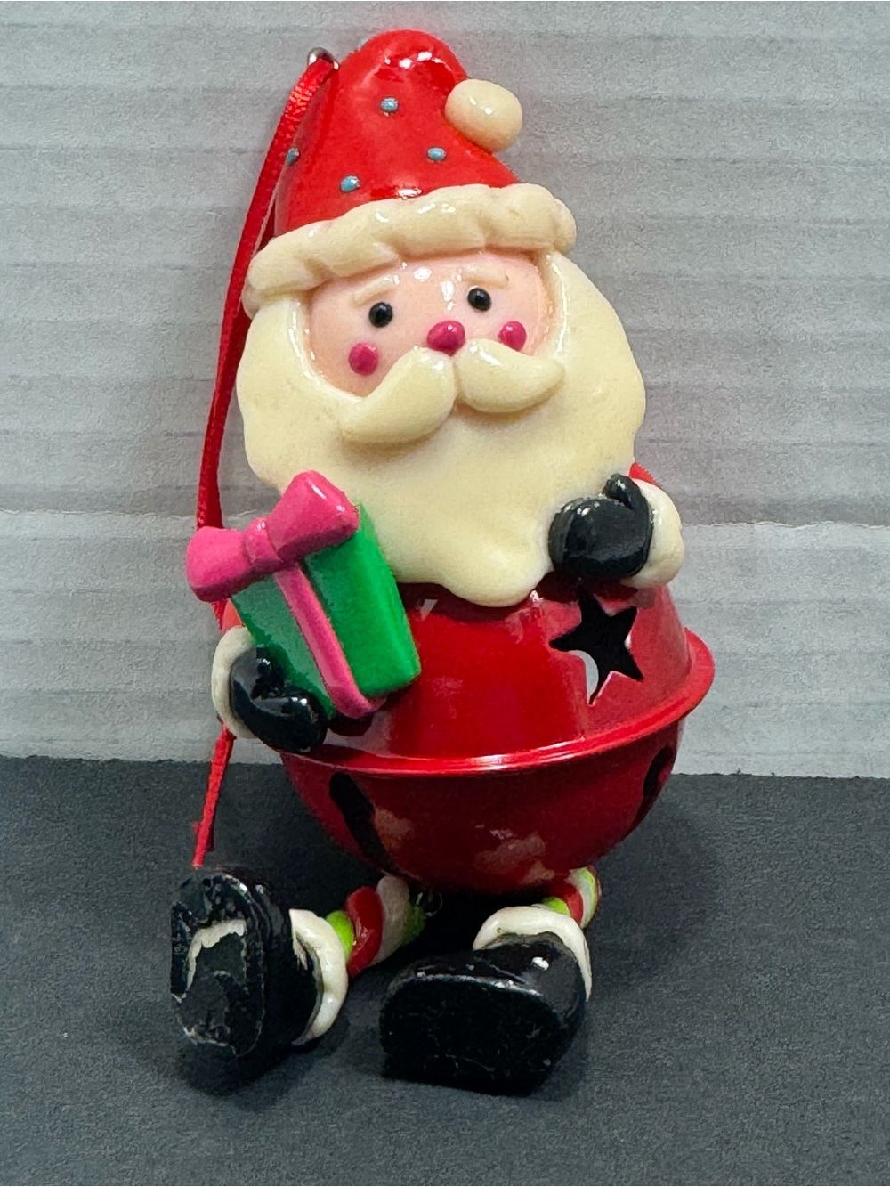 Vintage Santa Christmas Jingle Bell Ornament, Multicolor